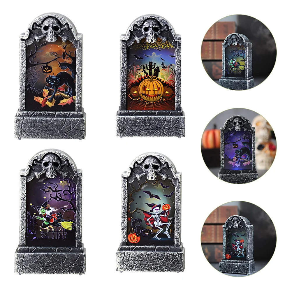 

3 Pcs Halloween Tombstone Lights Decor Decorations LED Gradient Plastic Outdoor Cemetary Headstones Cemetery for Grave