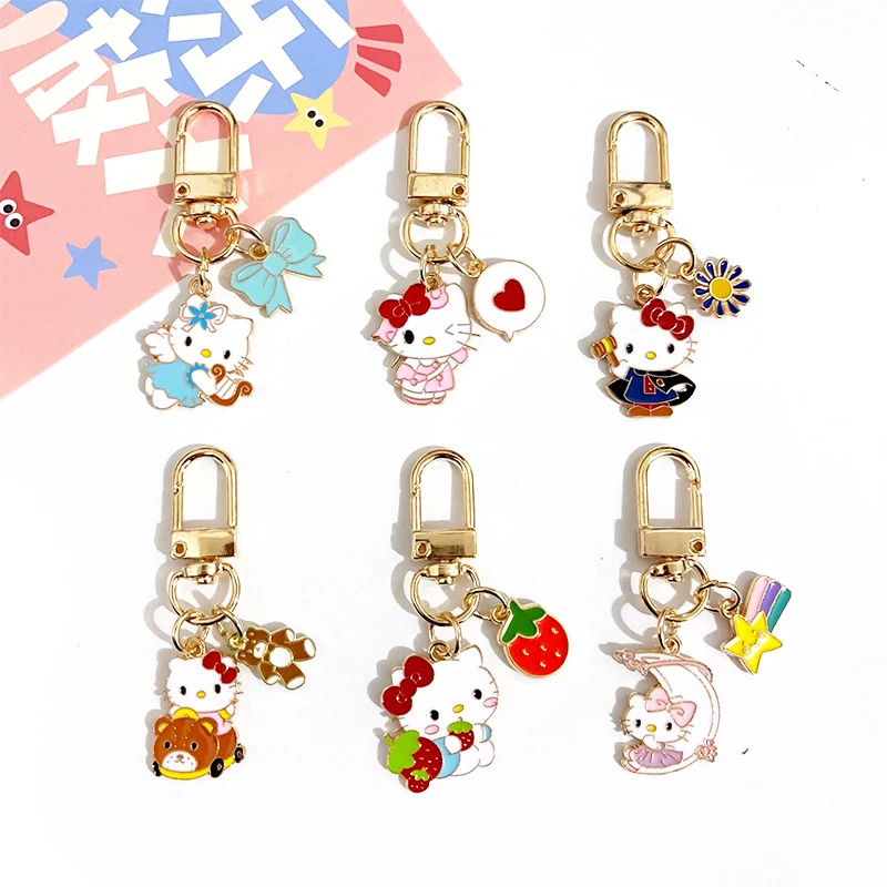 Kawaii Alloy Hello Kittys Keychain Pendant Student Backpack Bag Hangings Accessory Gifts