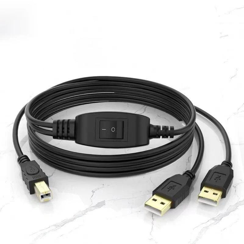 Dual USB 2.0 to Midi Square With Switch Y Splitter Type A Male to Female Extension Cable USB B Data Cable for Printer Scanner