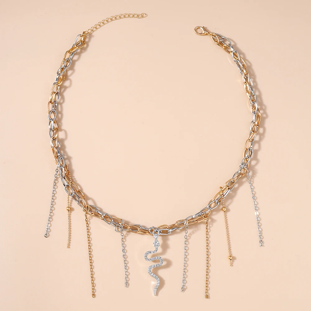 

2025 Korean Style Gold Silver Color Crystal Snake Pendant Necklaces for Women Trendy Tassels Chain Choker Jewelry Accessories