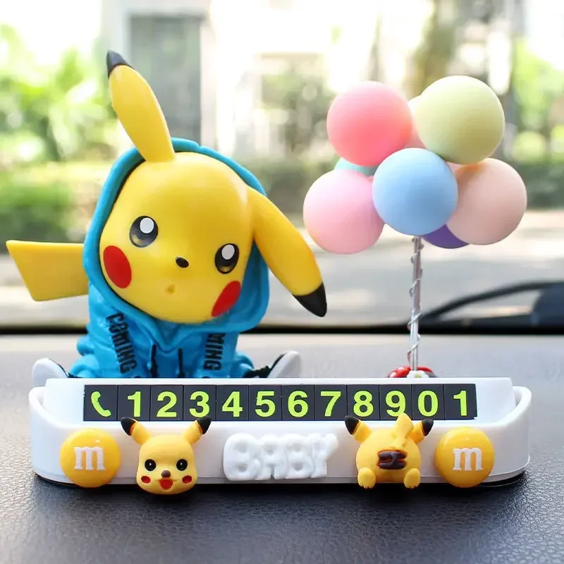 Cartoon Pokemon Temporary Car Parking Phone Number Plate Decor Anime Figure Pikachu Auto Interior Balloon Ornament Accessories