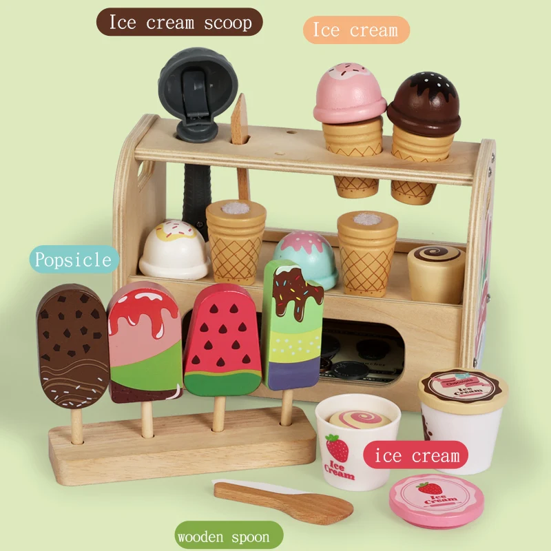 アイスクリームカートおもちゃセット - アイスクリームコーン、アイスクリームスクープ、トッピングが含まれています - ごっこ遊びパーティーゲームに最適なギフト
