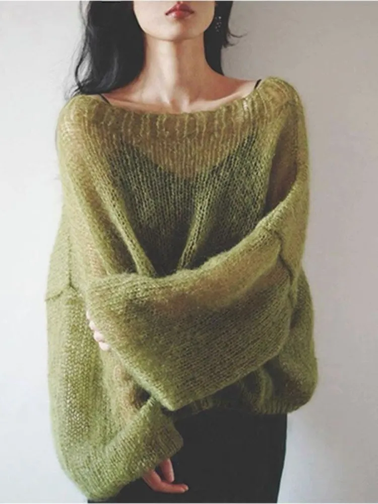 

een ажурный вязаный свитер женский осень-зима ленивый свободный топ на одно плечо корейский длинный све теплый