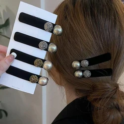 French Retro Black Diamond Hairpin Snap Hair Clips Side Banger Classic Cute Elegant Duckbill Clip Hair Accessories Fashion Gift