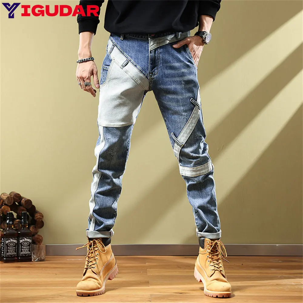 Mens Jeans Harem Pants Fashion Pockets Desinger Loose fit Baggy Moto Jeans Men Stretch Retro Streetwear Relaxed Men Jeans