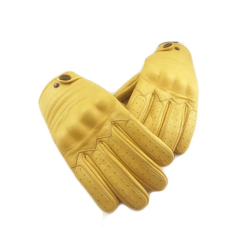 2025 Retro leather motorcycle gloves for men and women, perfect for fall and winter rides, touchscreen-friendly.
