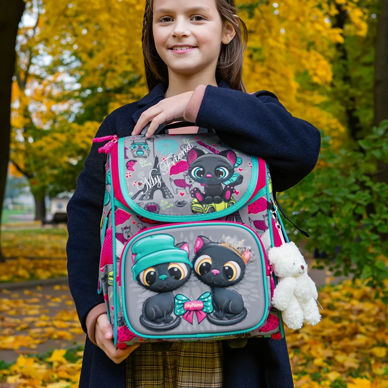 Mochila ortopédica para niñas, morral escolar con Gato de dibujos animados Kawaii, para estudiantes de primaria, de 1-3 años