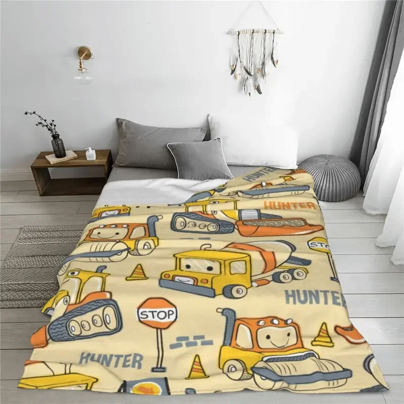 Construction Trucks Diggers Blanket Flannel Excavators Car Anime Multi-function Lightweight Throw Blanket Home Outdoor Rug Piece