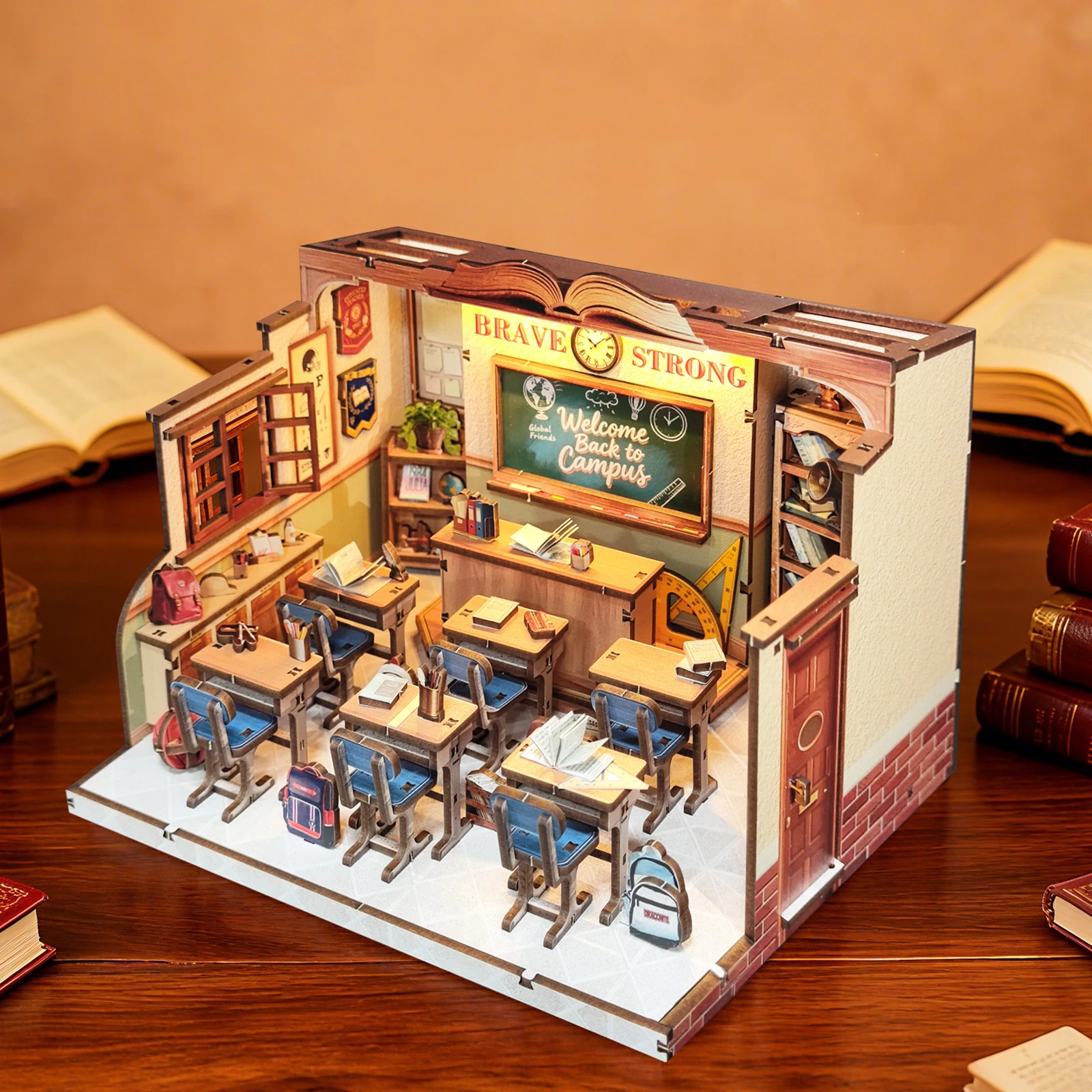 DIY Houten The Classroom Casa Miniatuur Model Kits Student Dagen Poppenhuis met Meubels 3D Puzzel voor Vrienden Verjaardagscadeaus