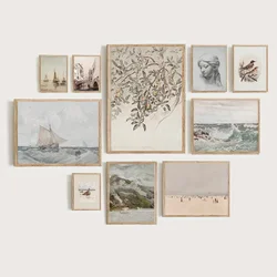 빈티지 사과 나무 포스터 인쇄 중립 농가 벽 예술 베니스 스케치 수채화 바다 캔버스 PaintingVintage 중립