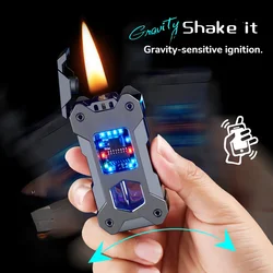 2024 New Creative Mecha Kerosene Lighter Gravity Induction Ignition Visual Oil Grid Metal Lighter Men's Gifts