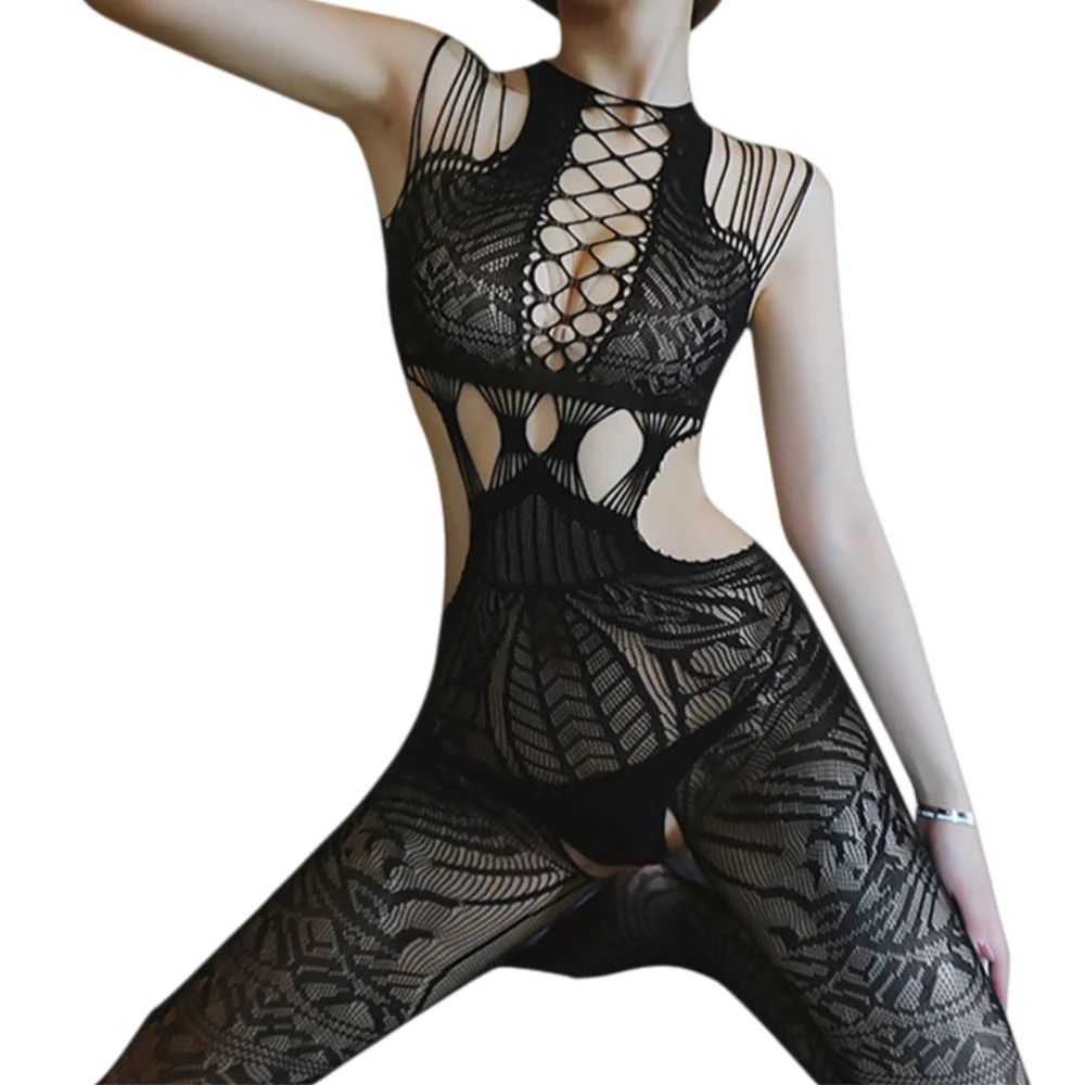 

Сексуальное женское белье, горячие женские сексуальные костюмы, черные, с открытой промежностью, Тедди, сетка, эластичное облегающее нижнее белье, чулки для тела