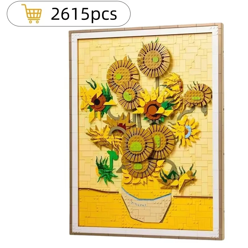 

Creative Art Series 2615 pieces of 3D Van Gogh Sunflower painting adult puzzle assembly building block toy birthday Gift