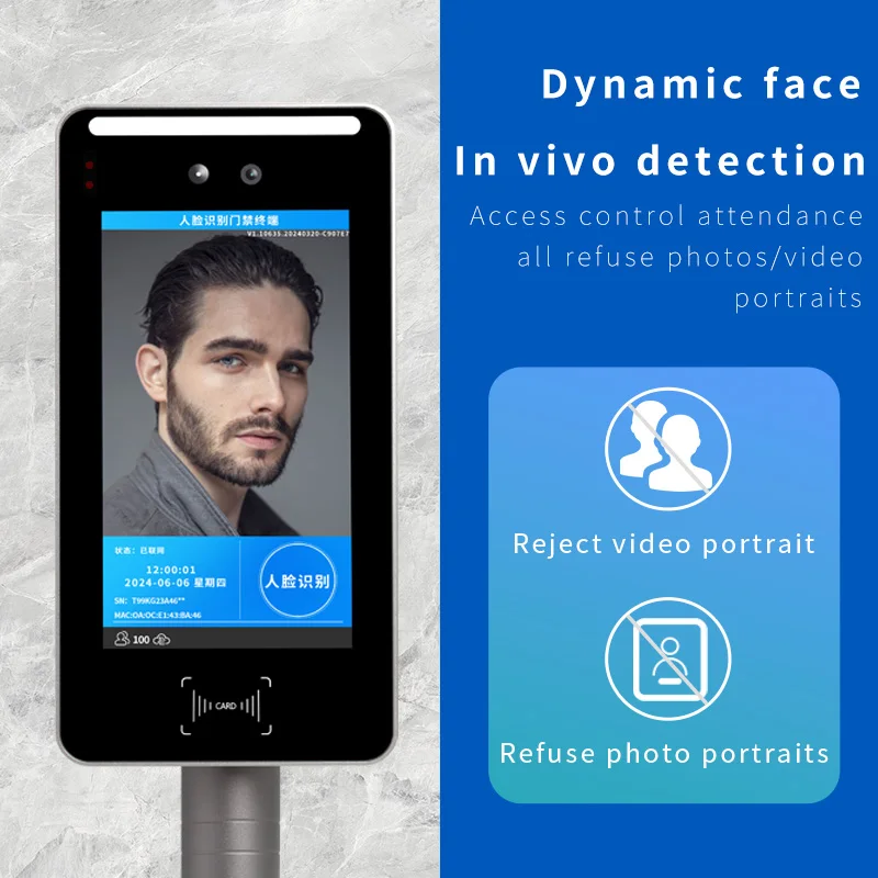 Dynamic Face Recognition Access Control Remote Unlock RJ45 Network Wifi Biometric Face Recognition Employee Attendance Machine