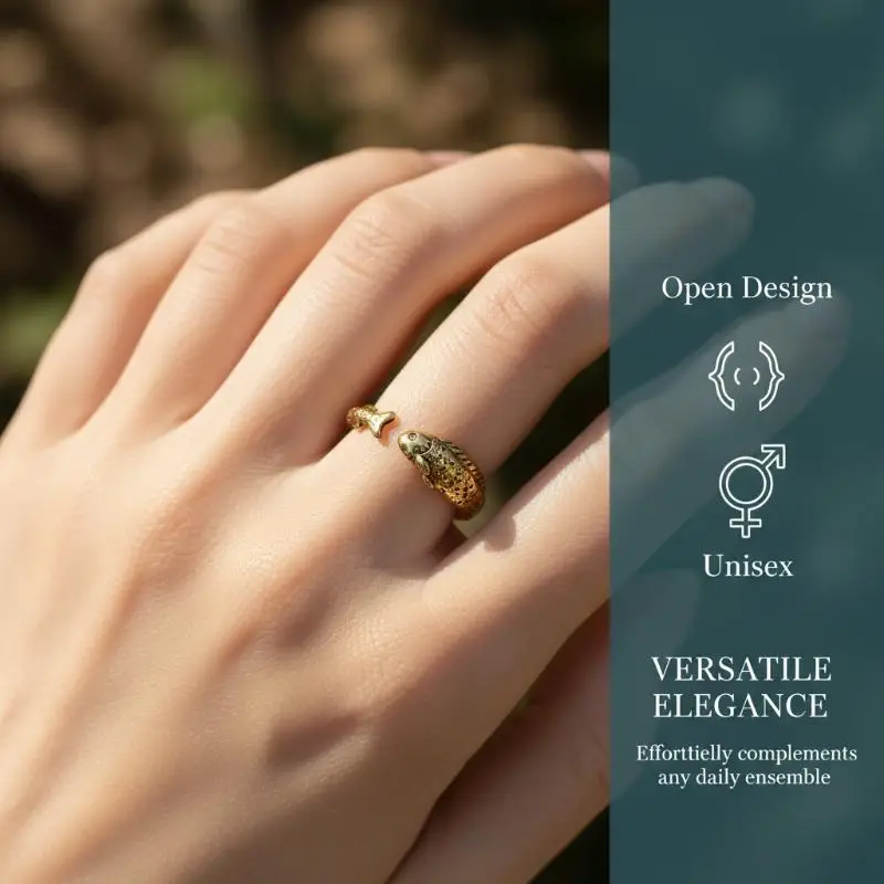 New Niche Simple Fish Shaped Ring Distressed Gold Vintage Adjustable Ring Silver Alloy Retro Open Ring Unisex