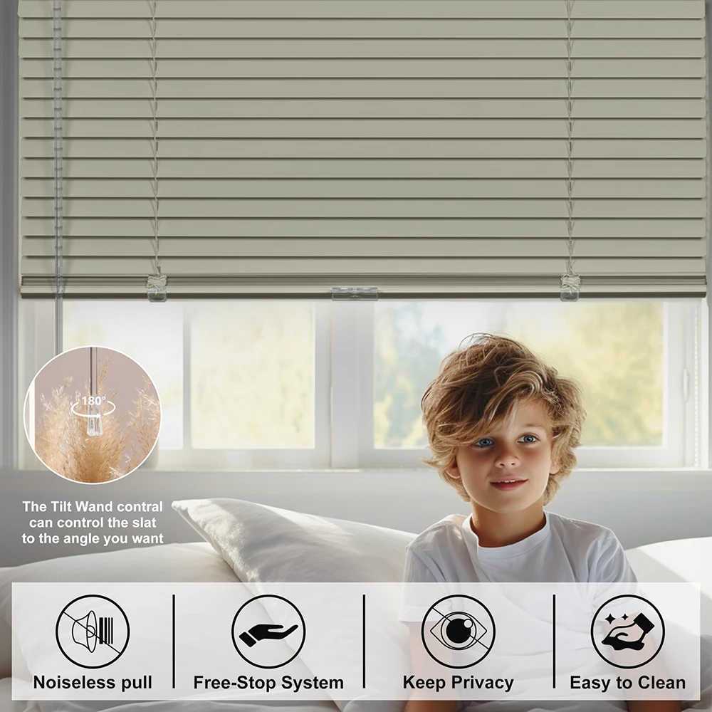 Pocageum Aluminum Venetian Blinds Custom Size Multi-Color Waterproof Noiseless Tilt Wand Bedroom Bathroom Window Shades