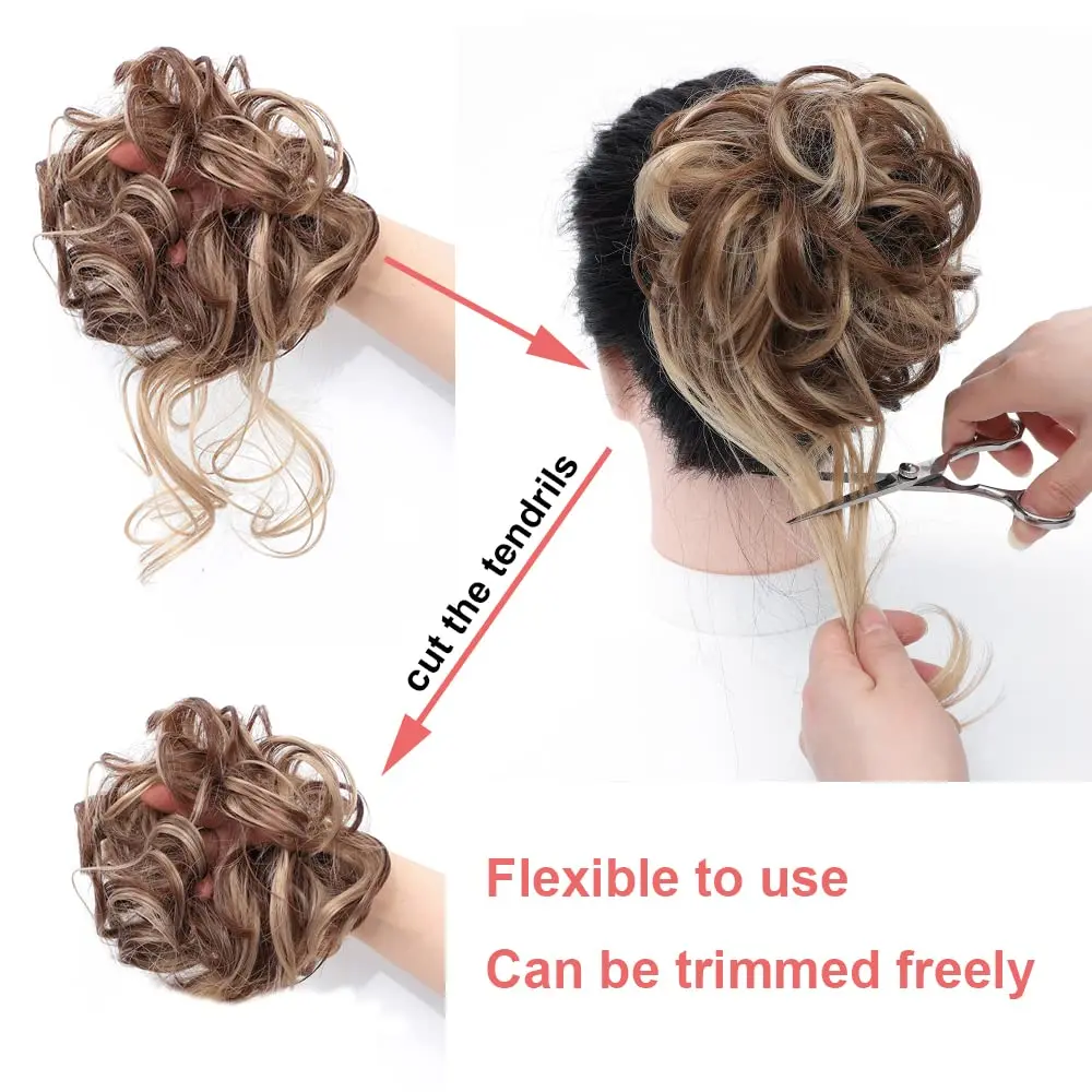 Syntetyczny roztrzepany kok Kawałek włosów Tousled Updo Hair Buns Extension Elastyczna opaska do włosów Kawałki włosów Kręcone włosy Bun Scrunchie