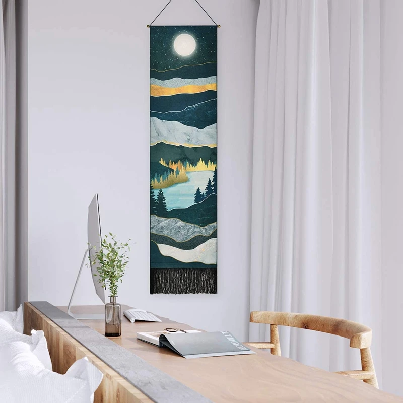 1Set Narrow Tapestry Wall Hanging Long Landscape Painting Nature Landscape Tapestry For Home Bedroom Vertical Tapestry