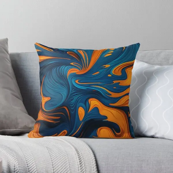 Oil Paint Orange And Blue Pattern  Printing Throw Pillow Cover Office Throw Anime Square Sofa Pillows not include One Side