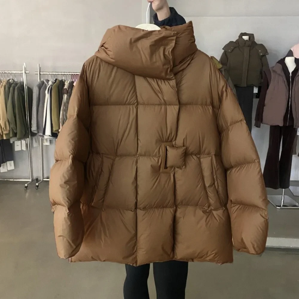 New Women Autumn Winter Jacket Clothes Warm Hooded White Duck Down Coat Female Fluffy Parkas Loose Oversized Puffer Coat Outwear