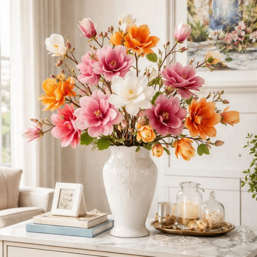 Large Artificial Magnolia Flower Handmade Real Touch Simulation Big Magnolia Realistic EVA Faux Magnolia Branch Wedding Decor