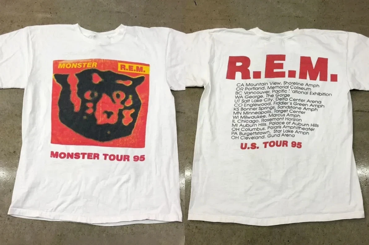 1994 REM Monster Tour T-shirt, REM Monster Tour Double-sided T-shirt Casual Daily Street Short Sleeved