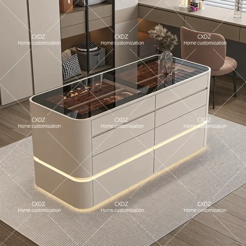 High End Jewelry Storage Cabinet Double Sided Drawer Chest Floor Display Unit for Bedroom Cloakroom Mid Island Organization