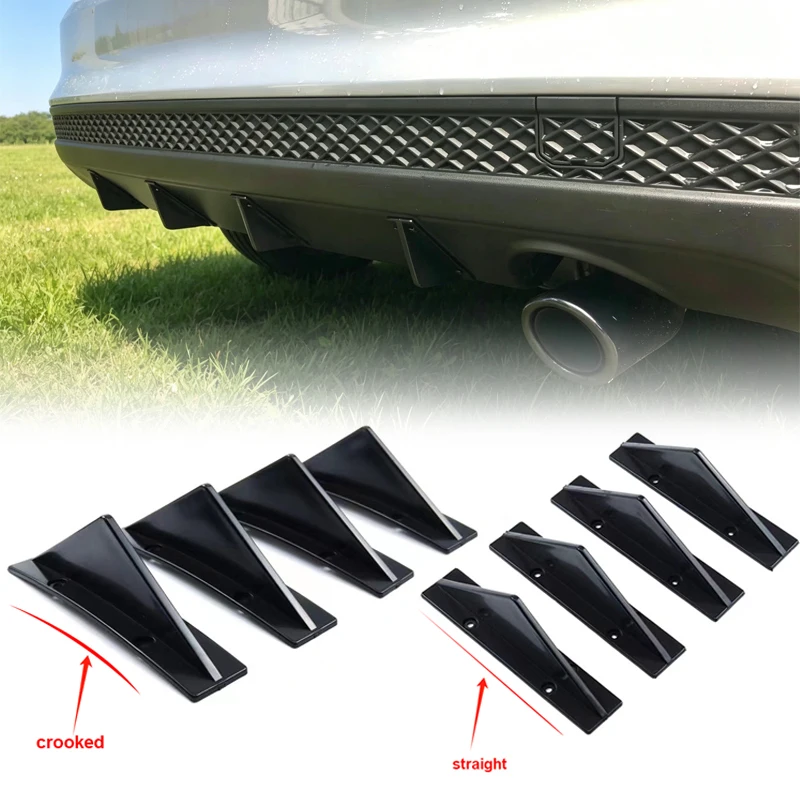 4pcs Car Rear Bumper Lip Diffuser Splitter Spoiler Scratch Protector Fin Trim Caps Straight/curved style Car Anti-Collision