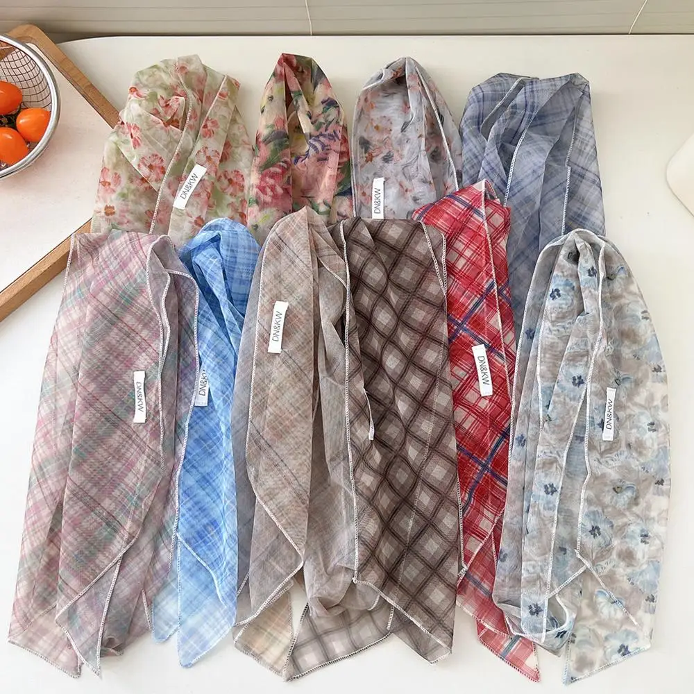 الكورية أزياء الصيف المرأة منقوشة وشاح طويل الحرير رقيقة منديل الإناث الشريط رباط شعر يلتف طويل نحيل تنوعا وشاح