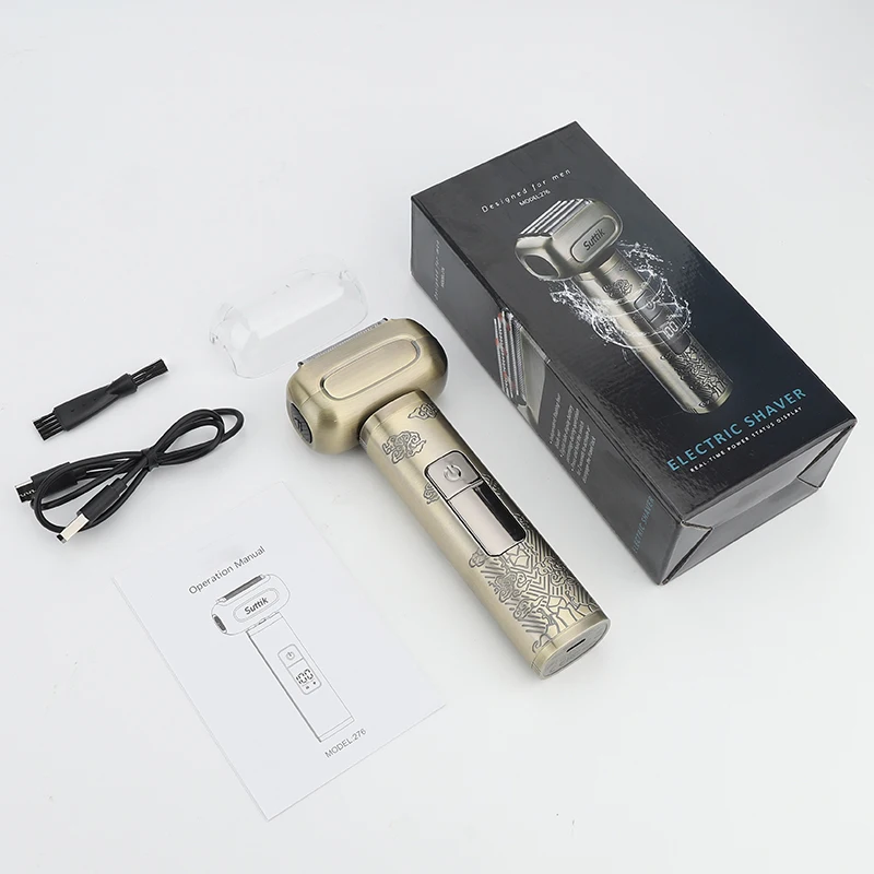 

SUTTIK 276 цельнометаллическая электробритва с 4 лезвиями, мужская профессиональная электробритва, моющаяся цифровая бритва для бороды с ЖК-дисплеем