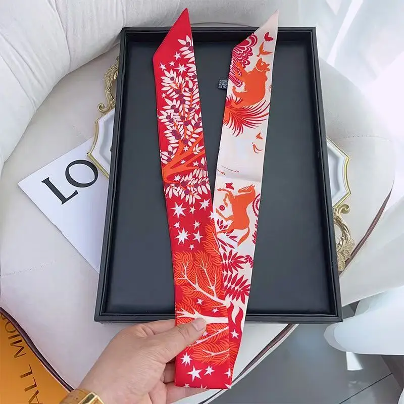5 * 90 cm moda francese versatile giungla animale leone cervo ragazze nastro in twill avvolgere borsa manico nastro sciarpa di seta all'ingrosso