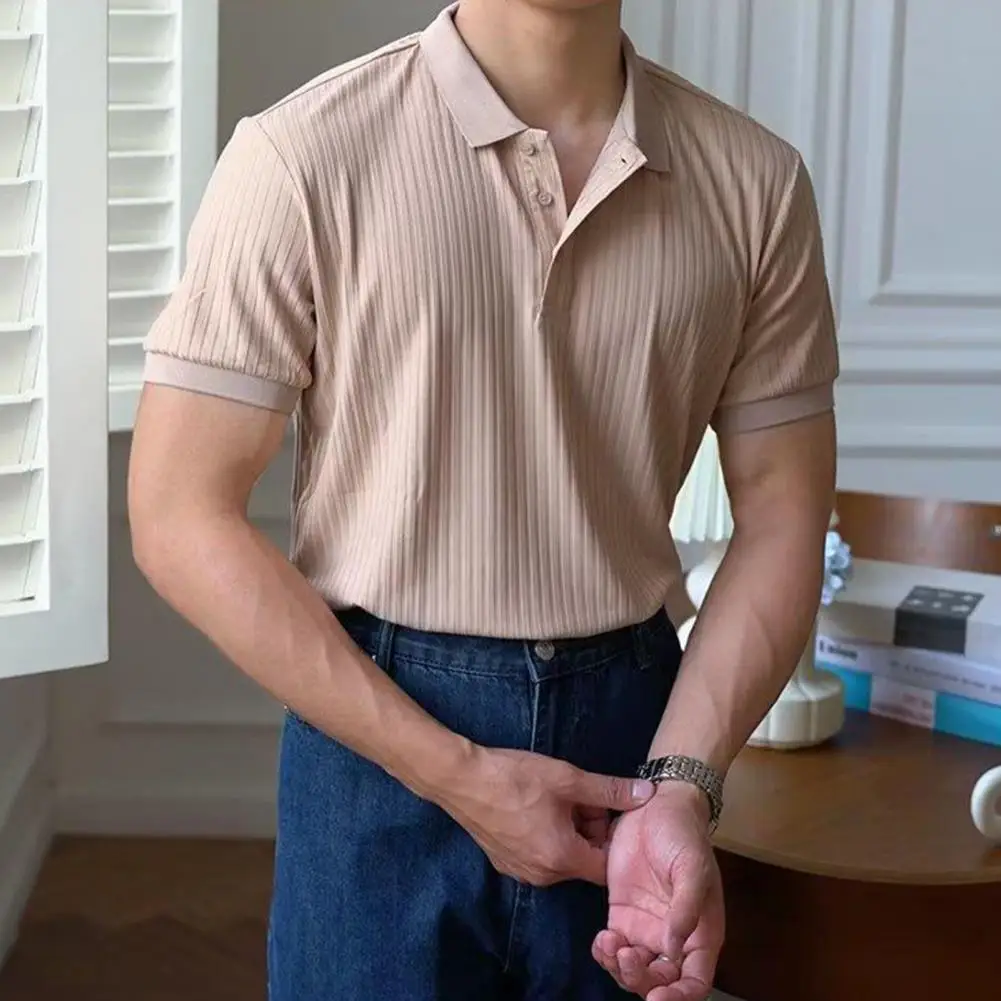 

Business Casual Men Top Stylish Men's Slim Fit Button-down Collar T-shirt Breathable Soft Business Casual Summer Top Men