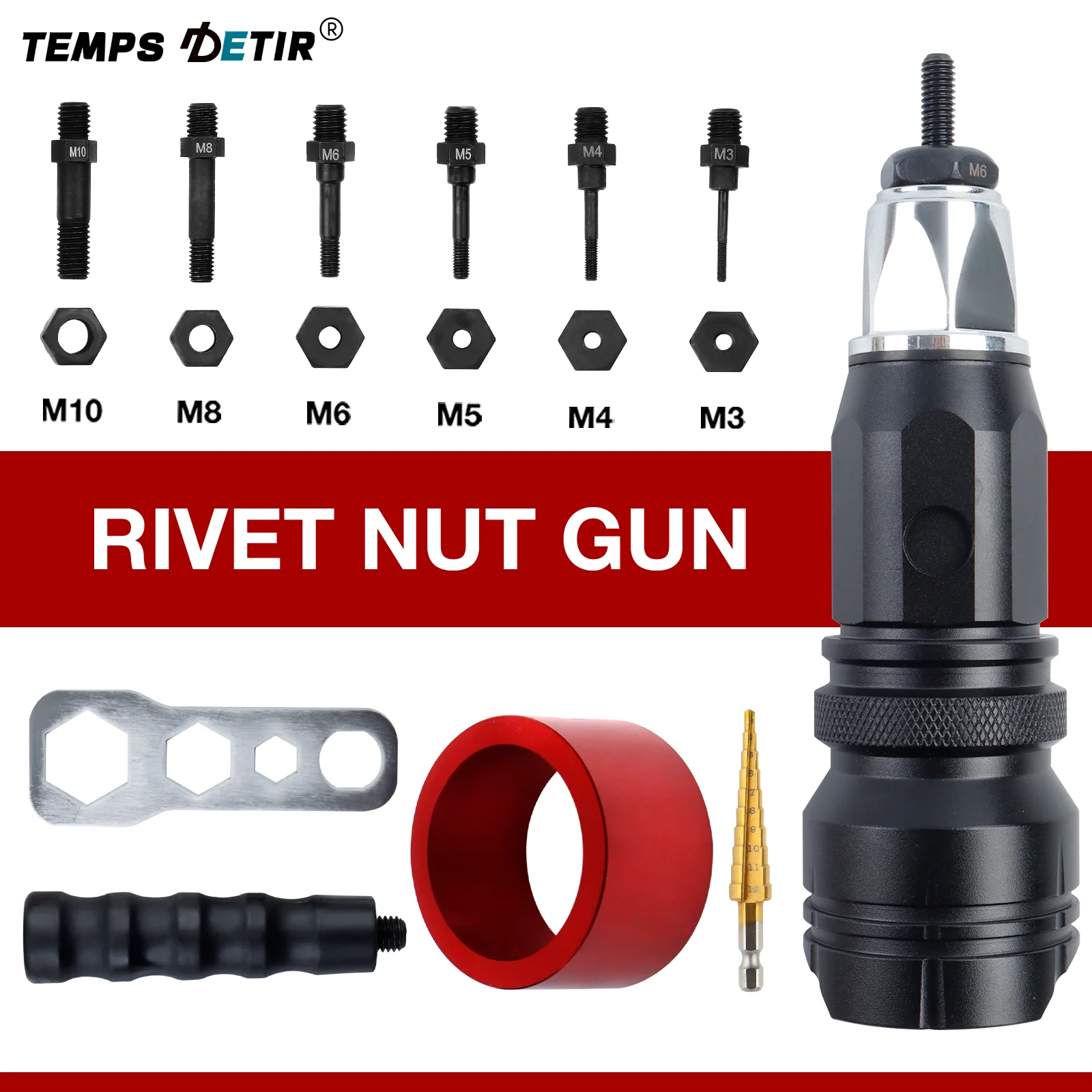 Wear Resistant Electric Rivet Nut Converter Insertion Fast Riveting Highly Accurate Stable M3-M10 Mandrel for DIY/Home/Carpentry