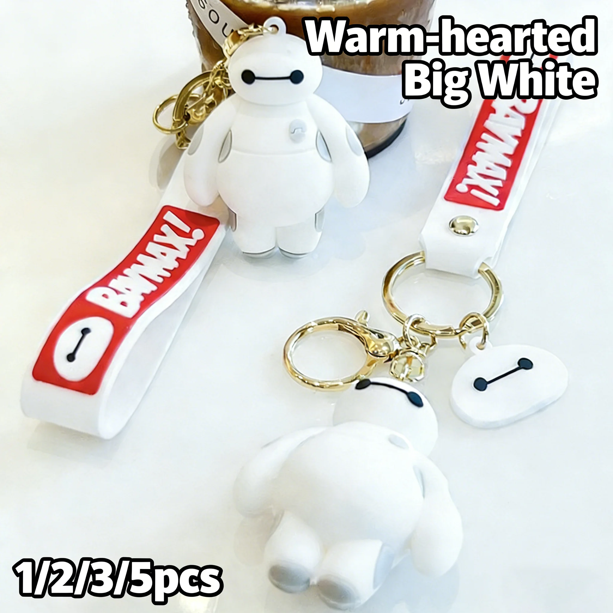 

1/2/3/5PCS Super Cute Big White Keychain Super Hero 6 Car Boys' And Girls' Schoolbags Bags Pendants Decoration Couple Gifts