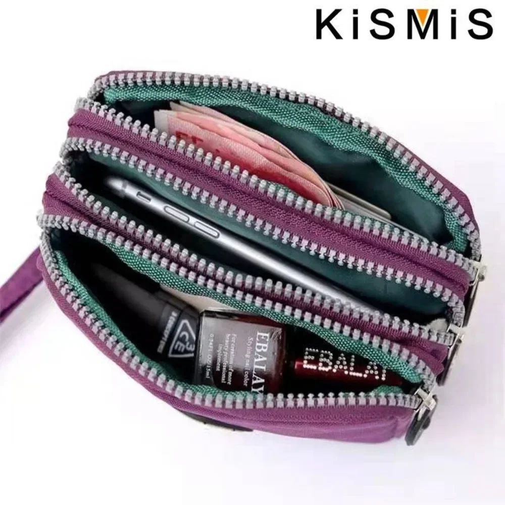 High Capacity 3 Layer Zipper Coin Purse Unisex Solid Color Waterproof Wallet Portable Phone Makeup Bag