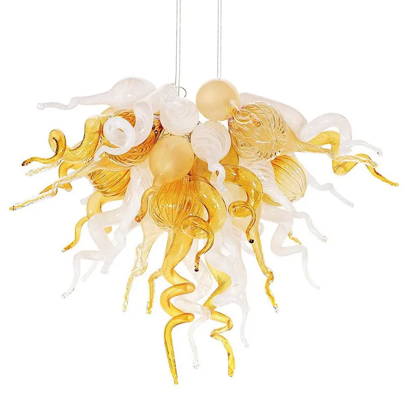 Golden Pendant Lamps Amber White Color Hand Blown Glass Chandeliers 20 by 16 Inches