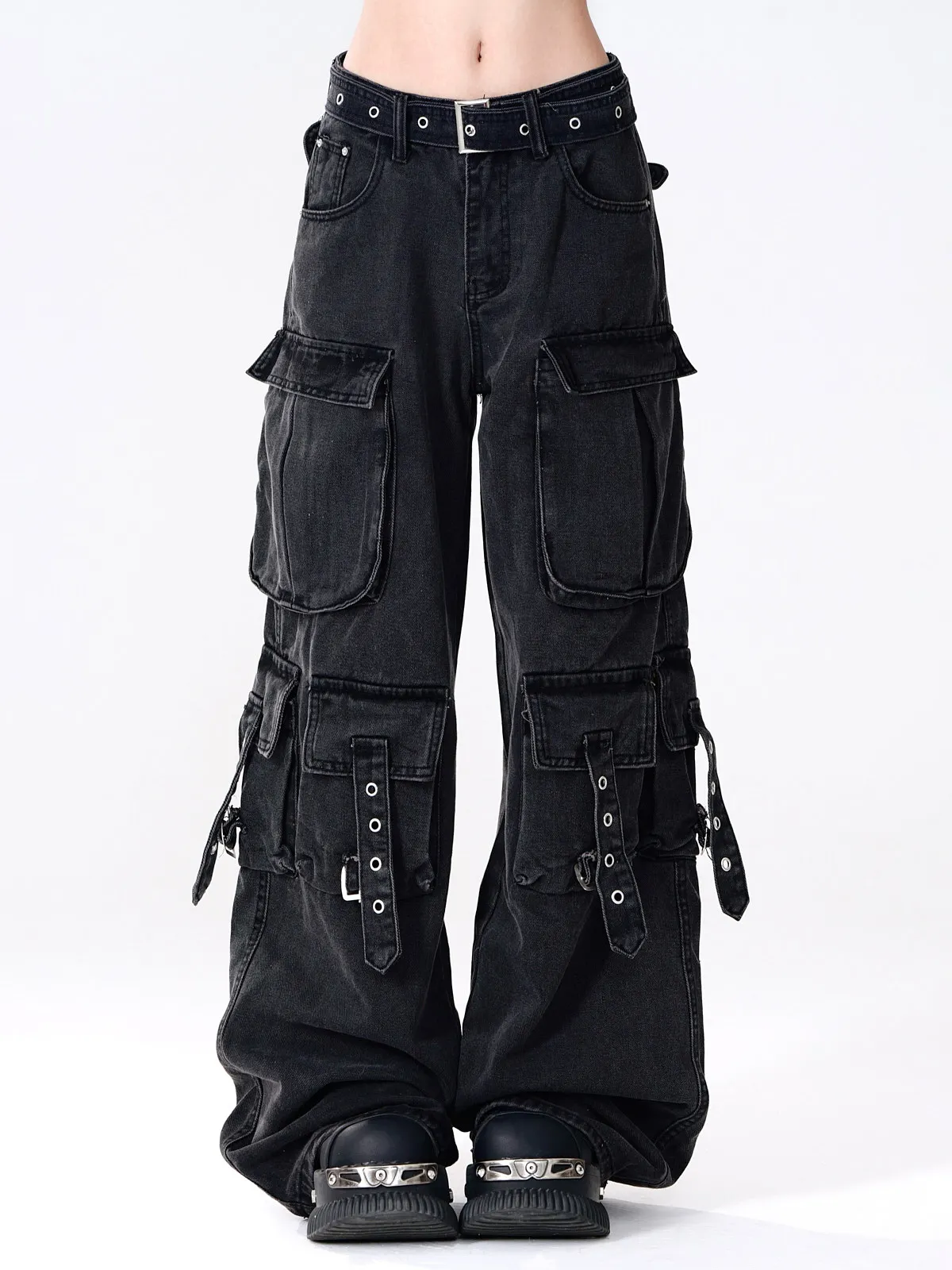 Women Black Gothic Y2k Cargo Jeans Boyfriend style Vintage Hiphop Grunge Oversize Jeans Pants Baggy Leg Denim Pants Summer 2026