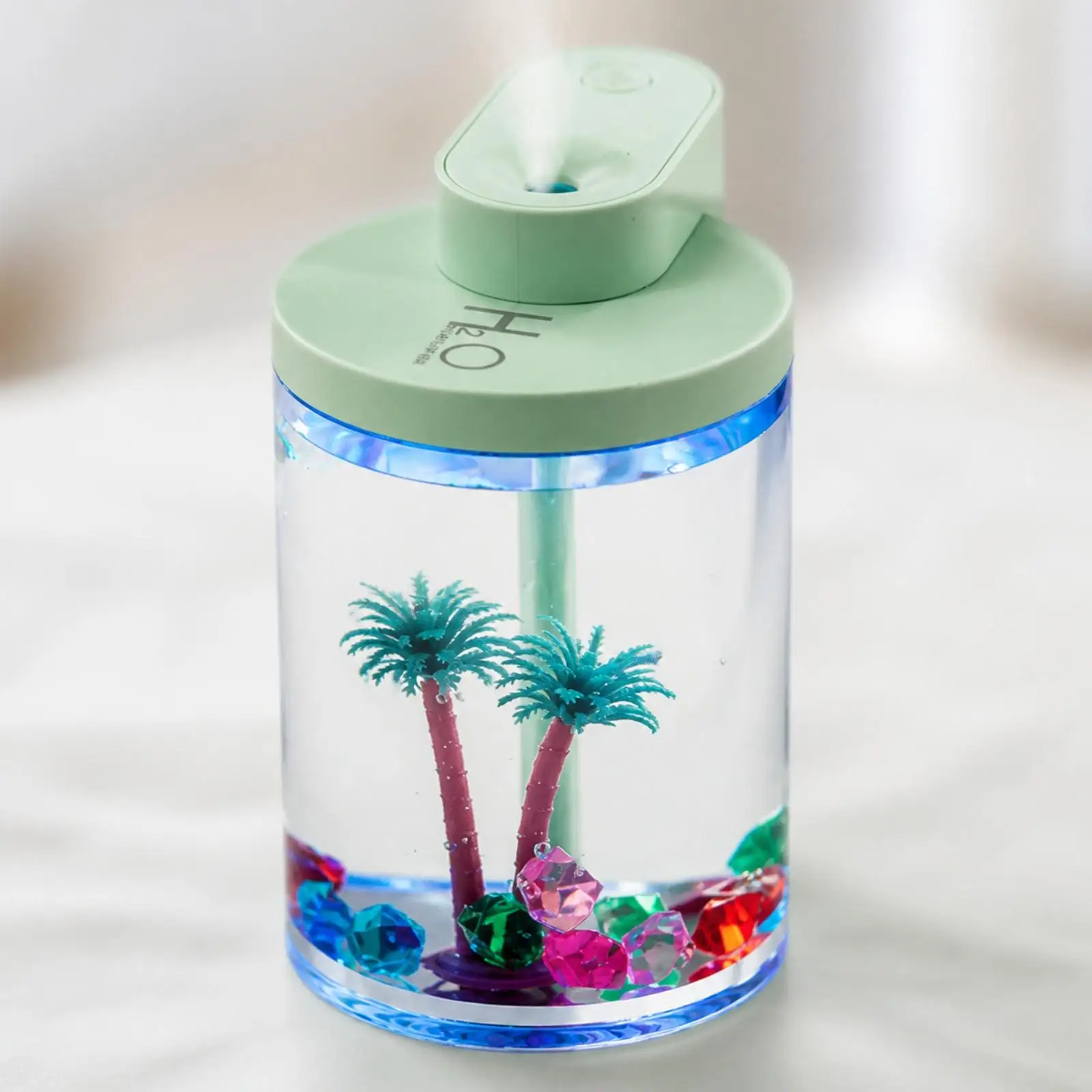 Compact USB Mini Humidifier for Office Cylindrical Low Noise Moisture Machine with Transparent Tank for Personal Space