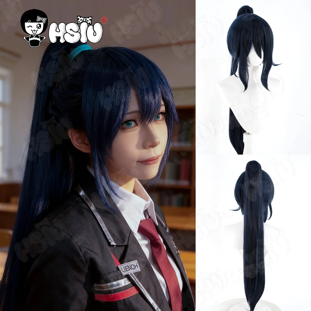 هونغ لو شعر مستعار تأثيري الألياف شعر مستعار اصطناعي 「HSIU」 80 سنتيمتر أسود وأزرق طويل شعر مستعار + غطاء شعر مستعار لعبة شركة Limbus هونغ لو تأثيري #1