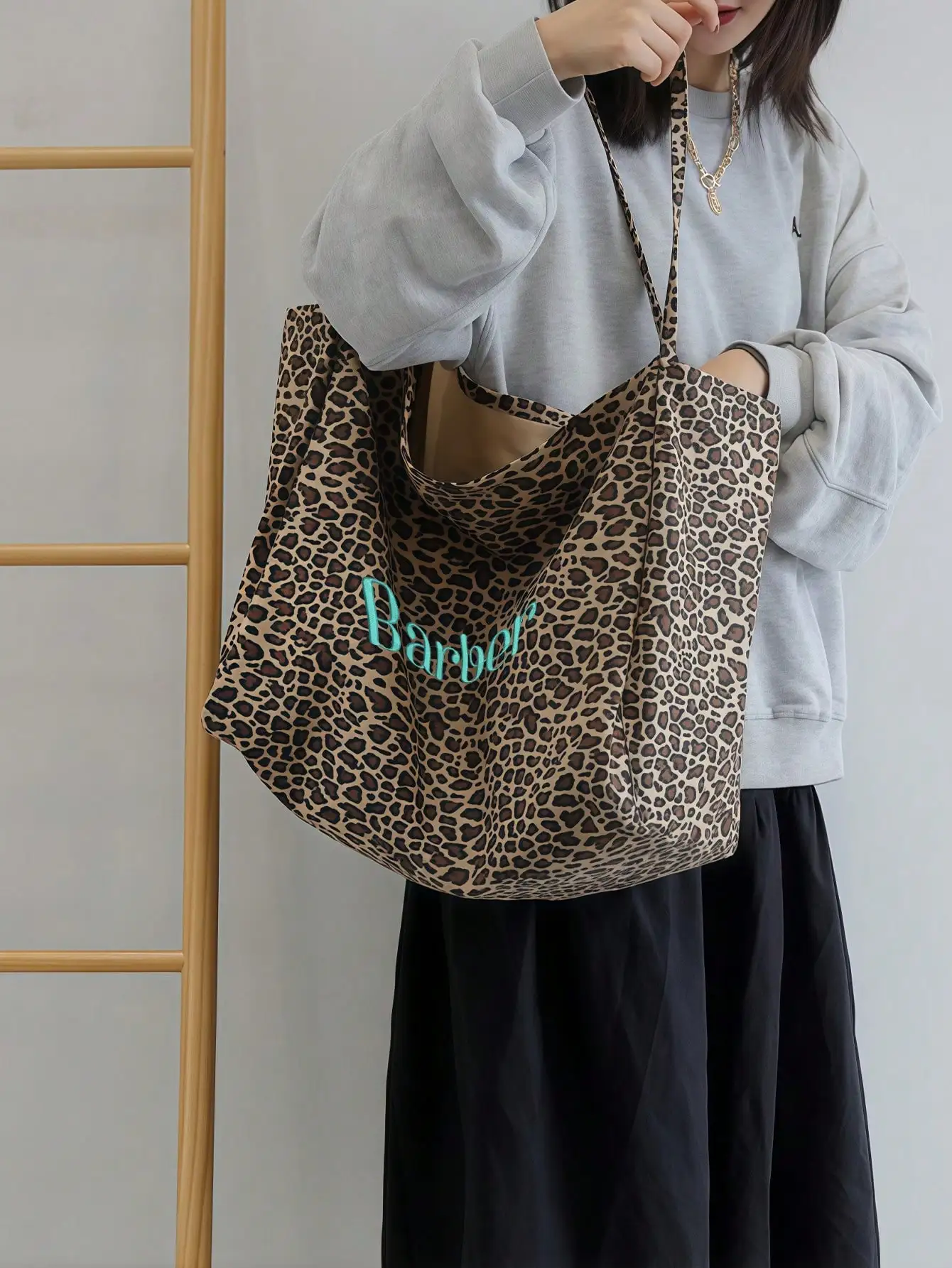 1PC Personalized Women's Shoulder Bag - Custom Name Embroidery, Leopard Canvas, Large Capacity, For Daily Use/Gift