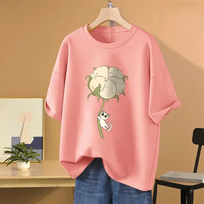 EBAIHUI-T-shirt manches courtes pour femme, estival et doux, à col rond, avec motif de dessin animé, grande taille de 0 à 5XL