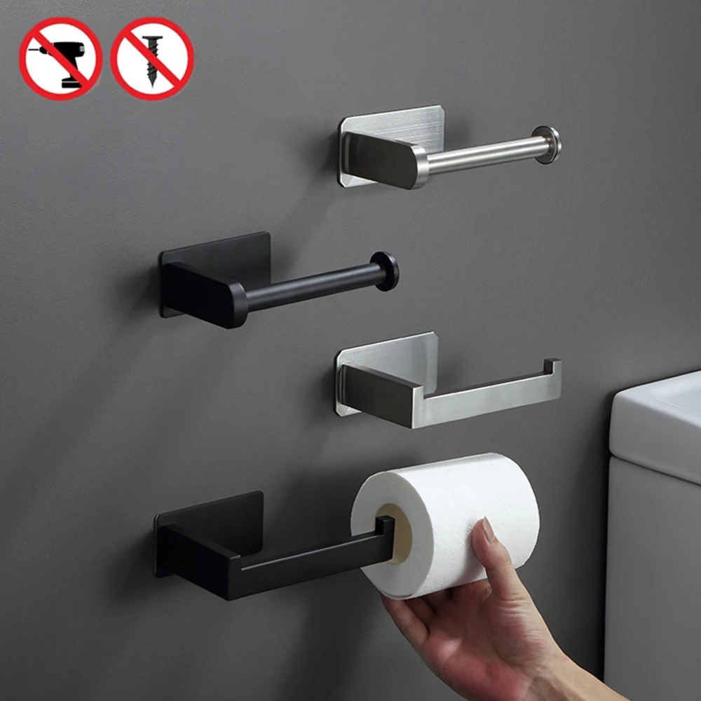 

1pc New Stainless Steel Toilet Roll Holder Self in Bathroom Black Finish Easy Installation no Screw