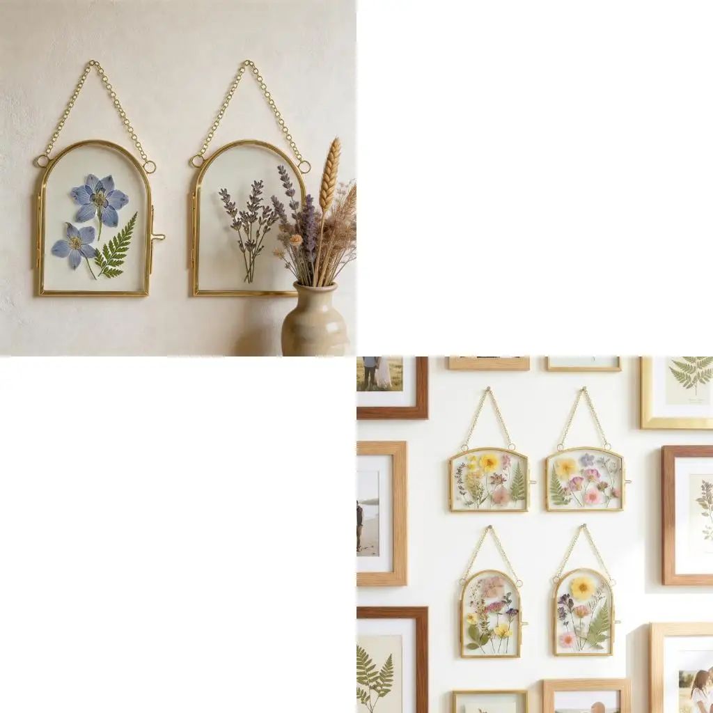 62KD 2 Piece Hanging Glass Frame with Chain For Dried Flower Plant And Photo Display