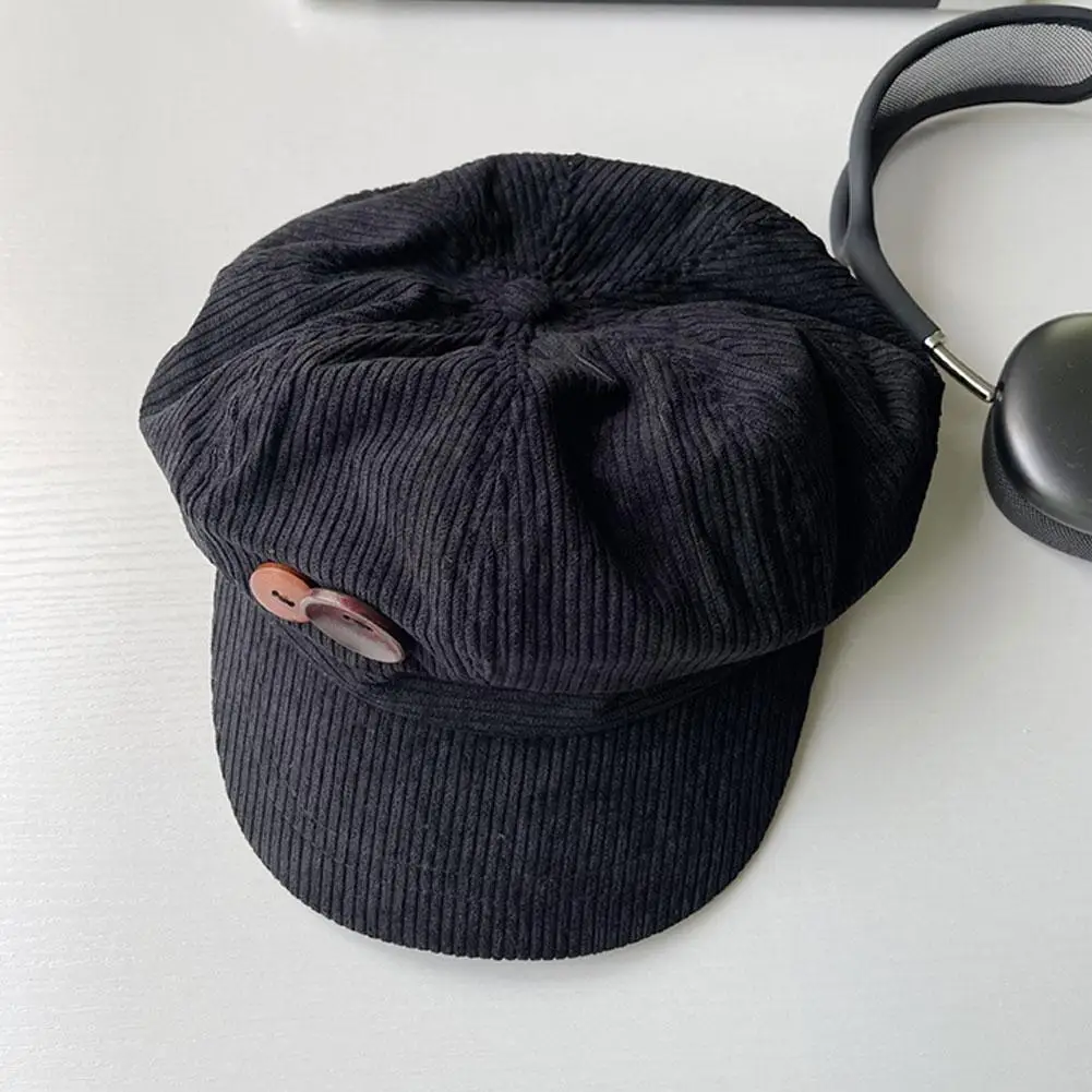 Retro Knopf Cord Achteckige Kappe Für Frauen Maler Künstler Hut Japanische Mädchen Braun Schirmmützen Herbst Winter Berets – Detail 14