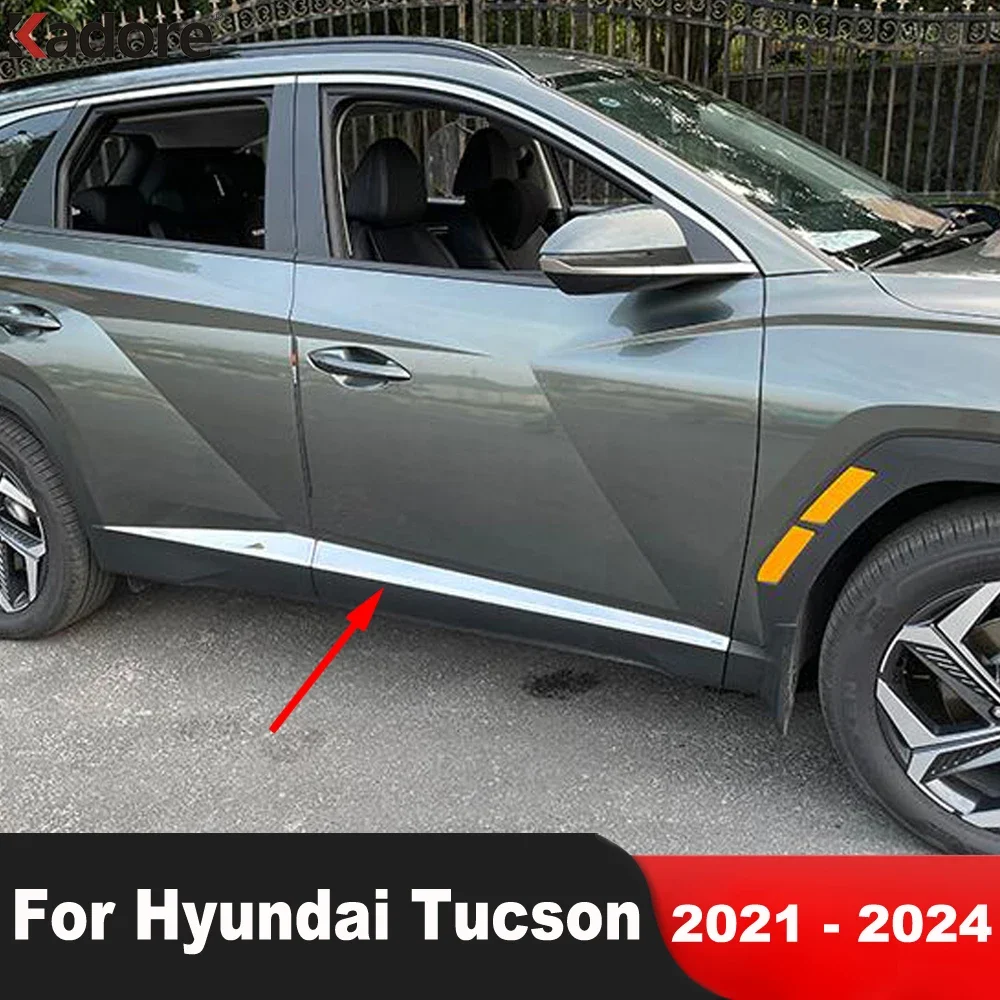 

Для Hyundai Tucson NX4 2021 2022 2023 2024 хромированная накладка на боковую дверь, дверная панель, стример, молдинг, декоративная полоса, автомобильные аксессуары