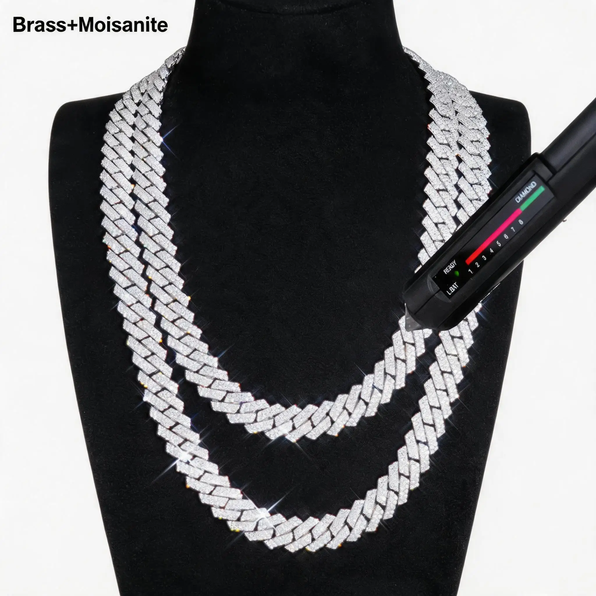 

ESKEEM 12mm Moissanite Cuban Link Chain Iced Out White Gold Plated Brass Necklace Bracelet Wholesale