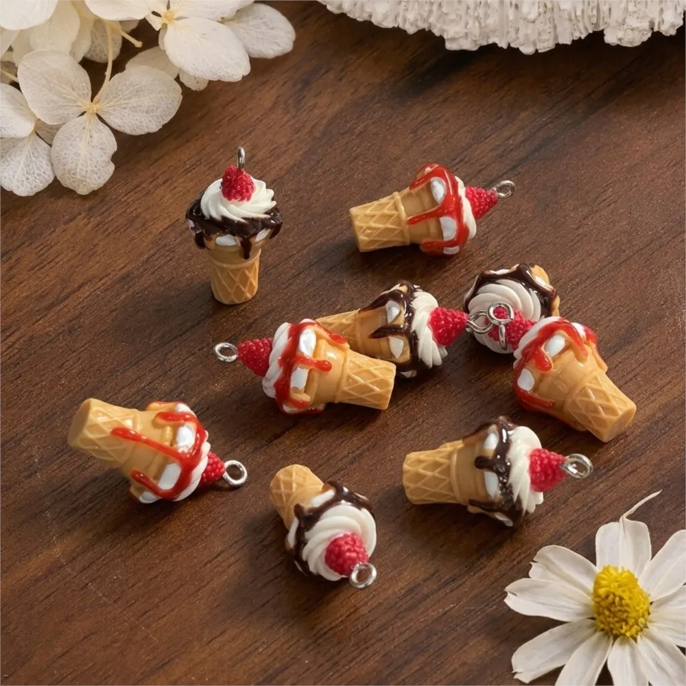 10Pcs Cute 3D Simulation Food Ice Cream Resin Charms Earrings Keychains Pendants for DIY Jewelry Accessories 25*14mm - view 2