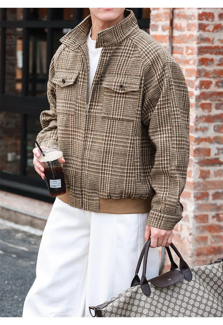 

2025 men's new style houndstooth collar jacket coat, high-quality men's casual coat, cotton winter clothing for large size