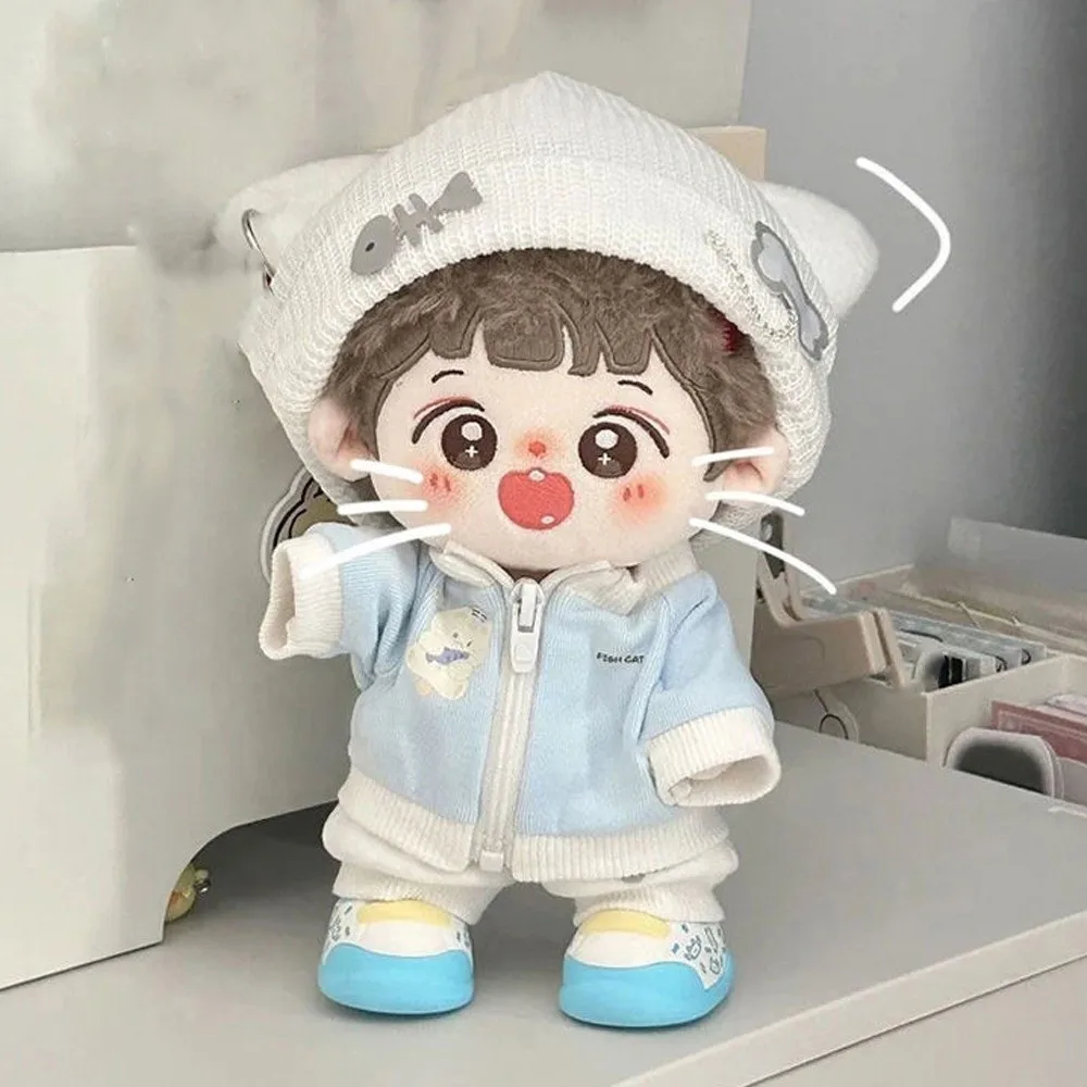 

Куртка с котом, 20 см, хлопковая кукольная одежда, милая шляпа, брюки, хлопковая кукольная одежда, разноцветный комплект мини-куклы