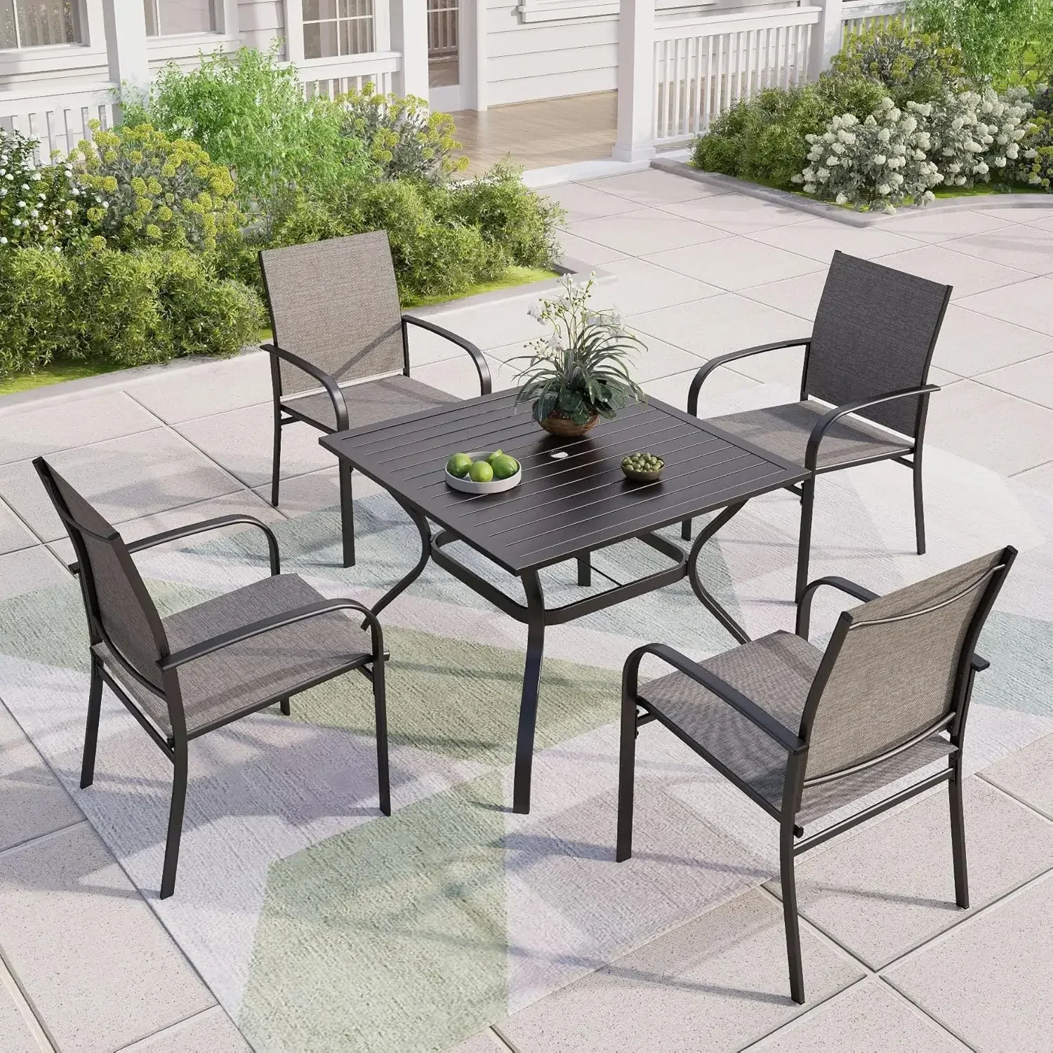 Outdoor Dining Set with Brown Textilene Chairs and 37